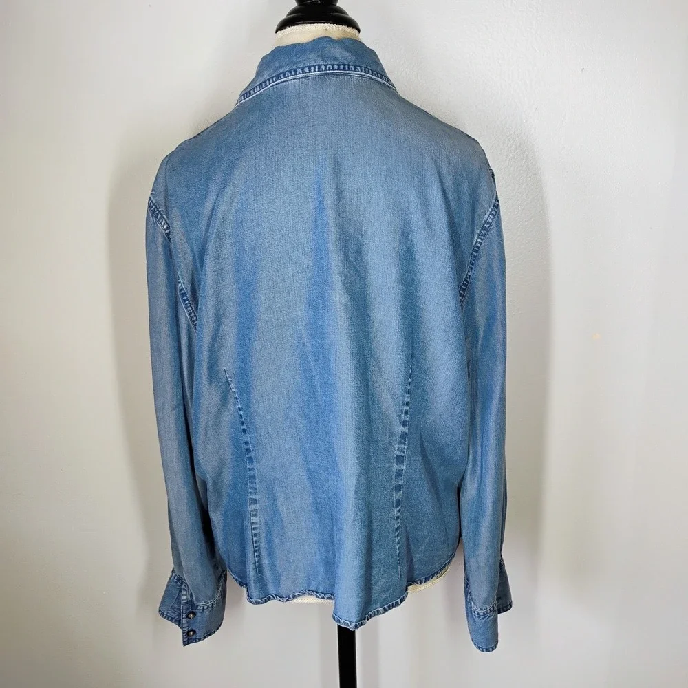 J Jill Chambray Button Down Shirt Womens XL Blue Denim Western Capsule Rodeo - Picture 4 of 8